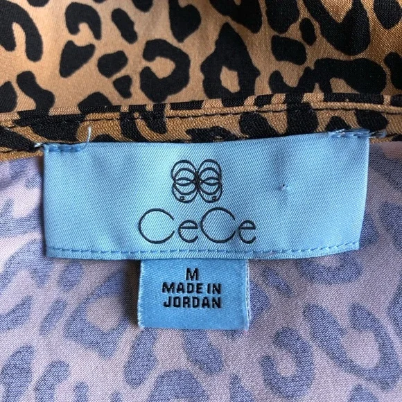 CeCe Leopard Print Top w/Square Neckline & Elastic Smocking At Bottom Of Sleeves - Picture 4 of 7